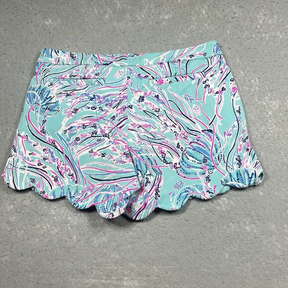 Lilly Pulitzer Shorts Buttercup Knit Womens 8 Blue Stretched Pockets Scalloped - Picture 8 of 13